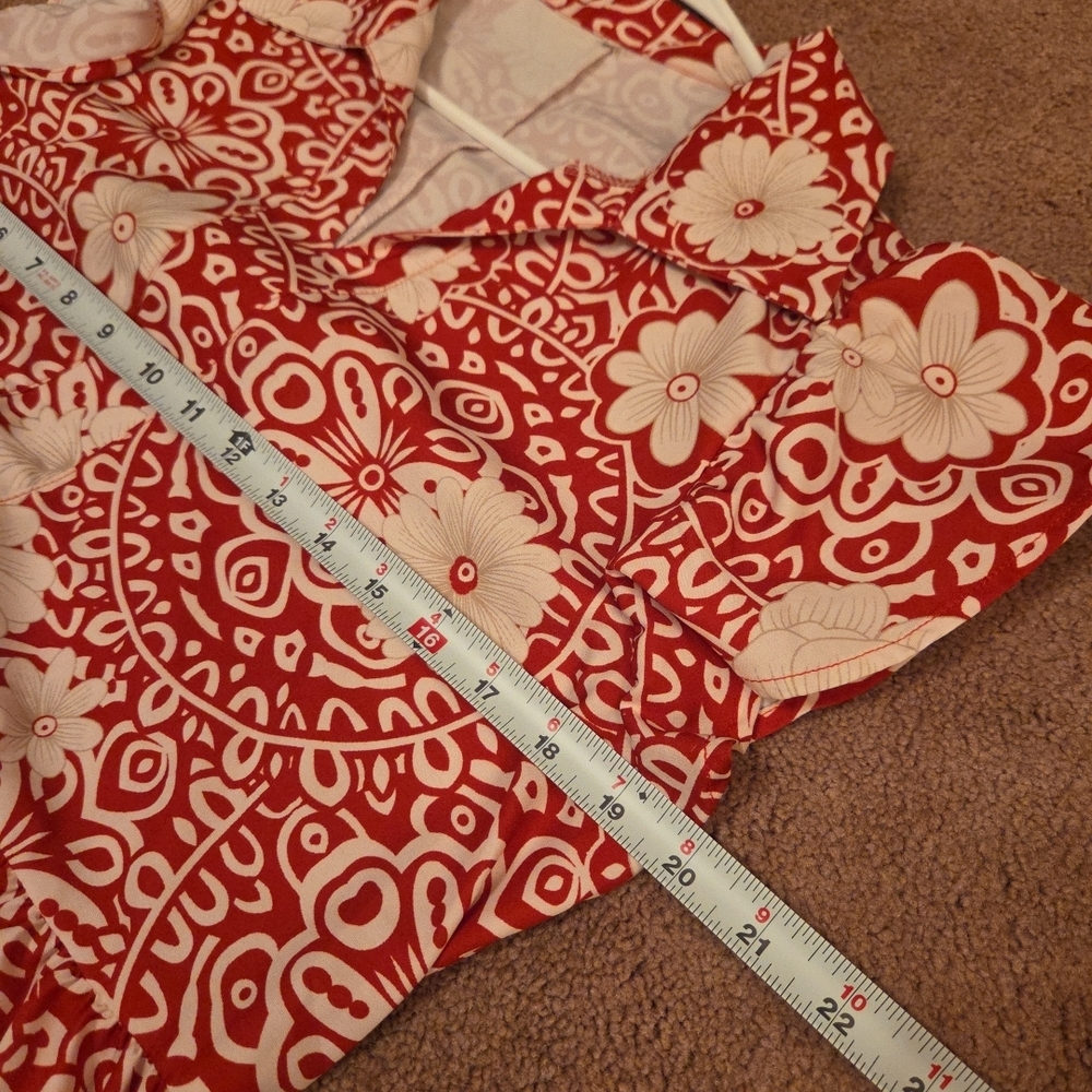 Unk Red and White Floral Midi Dress with Ruffle Sleeves - Picture 5 of 5